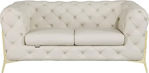 Miniatura 6 de Blackjack Furniture Modena - Moderno juego de sofá de 3 piezas de cuero italiano de grano superior, elegante diseño copetudo y patas de acero Beige