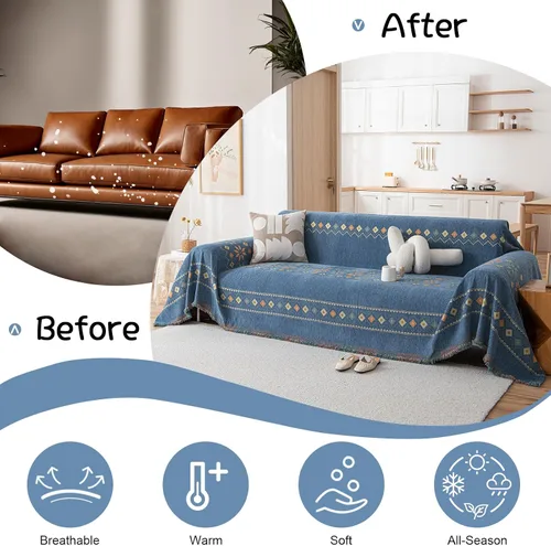 Miniatura 137 de VClife Fundas de sofá bohemio de felpilla para sofá seccional, fundas de sofá suaves y antideslizantes para sofá de 2 cojines, protector de muebles