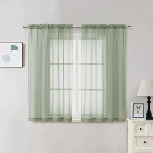 Miniatura 199 de OVZME - Cortinas traslúcidas blancas de 45 pulgadas de largo, 2 paneles, cortinas de gasa con bolsillo para barra para ventanas pequeñas, cada una