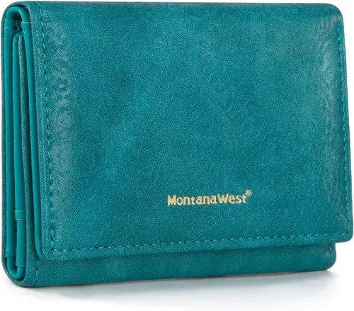 Miniatura 9 de Montana West Billetera pequeña de triple pliegue para mujer, con bloqueo RFID, carteras minimalistas con ventana de identificación, Beige