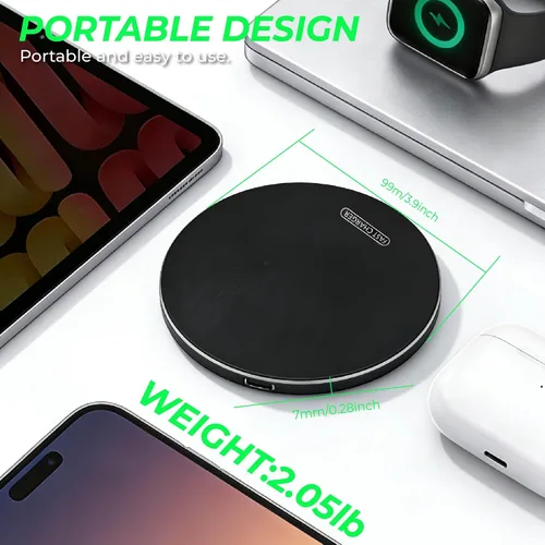 Miniatura 7 de Cargador inalámbrico rápido de 15 W, compatible con teléfonos Samsung S25/iPhone 17/Android y AirPods/Galaxy Buds, almohadilla de carga