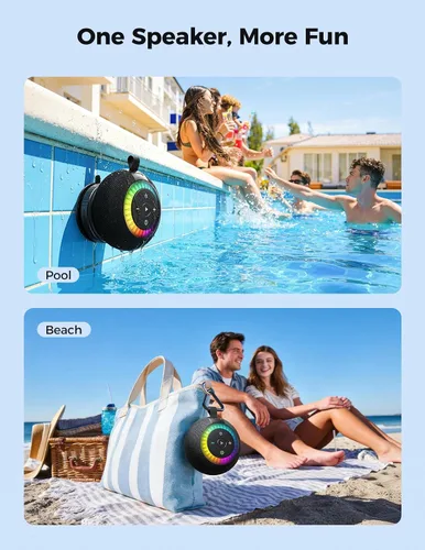 Miniatura 4 de Altavoz de ducha Bluetooth impermeable IPX7: ventosa extraíble con bloqueo de vacío, sonido envolvente de 360°, luces RGB, altavoz inalámbrico Negro