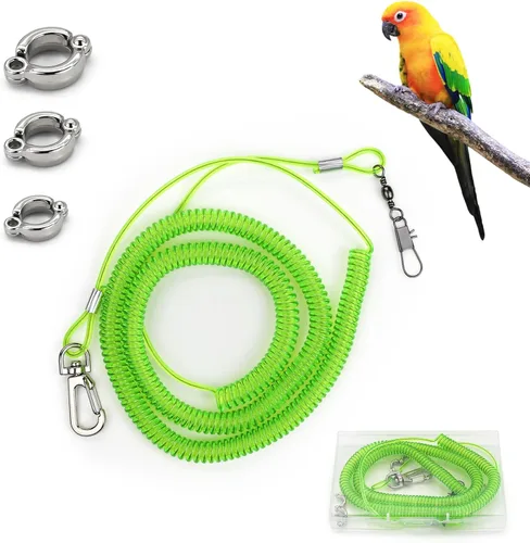 Miniatura 9 de Correa voladora de loro, cuerda de entrenamiento de 16.4 pies con anillo de pie de pájaro de 3 tamaños, cuerda elástica antimordeduras para Azul