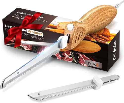 Miniatura 10 de Prikoi Cuchillo Eléctrico – Juego de Cuchillos para Tallar, Cuchillas de Borde Dentado de Corte Fácil para Carne, Pan, Pavo, Costillas, Filete
