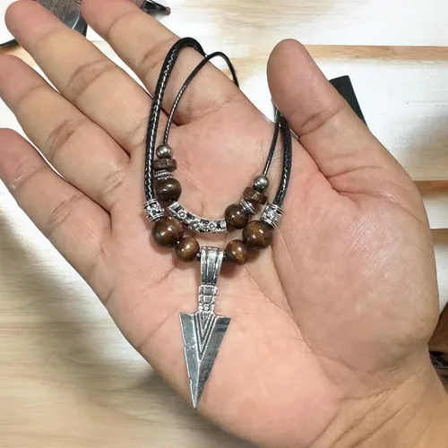 Miniatura 10 de Collar de doble capa con colgante de acero inoxidable para hombre, collar de cadena con colgante de punta de lanza fresca