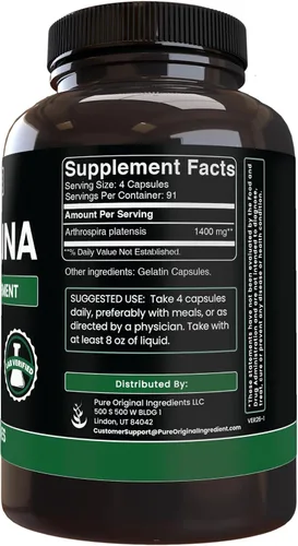 Miniatura 2 de Pure Original Ingredients Espirulina (365 cápsulas) sin magnesio o rellenos de arroz, siempre pura, verificada por laboratorio