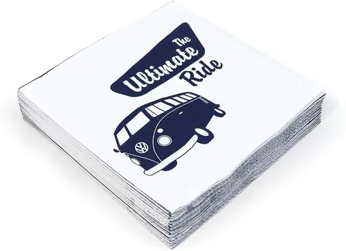BRISA VW Collection - Volkswagen Napkins - Pañuelos de papel de mesa con motivo de autocaravana VW T1 (El Ultimate Ride/Blanco/3 capas)