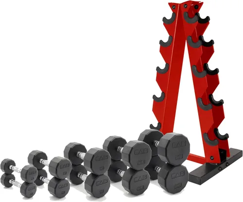 Miniatura 34 de CAP Barbell Juego de mancuernas hexagonales recubiertas de 150 libras con estante vertical Múltiples opciones Estante azul