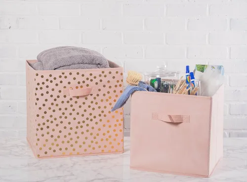 Miniatura 4 de DII Colección de Cubos de Almacenamiento de Tela No Tejida Organizador Plegable, Juego Pequeño, 11x11x11", Rosa Milenario, 2 Unidades Rosa Millennial