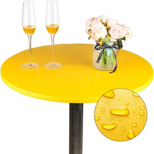 Miniatura 13 de JISEN Mantel elástico ajustable redondo de licra para cóctel con brillo metálico, cubierta de mesa con tapa de 61 cm, color dorado