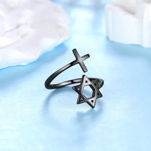 Miniatura 63 de Jewmon Anillo de plata de ley con estrella de David para mujer – Anillo ajustable Magen David – Amuleto Wicca – Regalos judíos