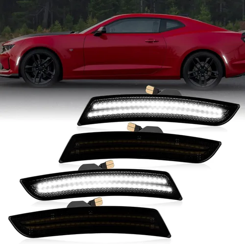 Miniatura 9 de Gempro Luces LED de posición laterales para parachoques delantero y trasero para Chevy Camaro 2010-2015, reflectores blancos ahumados, 4