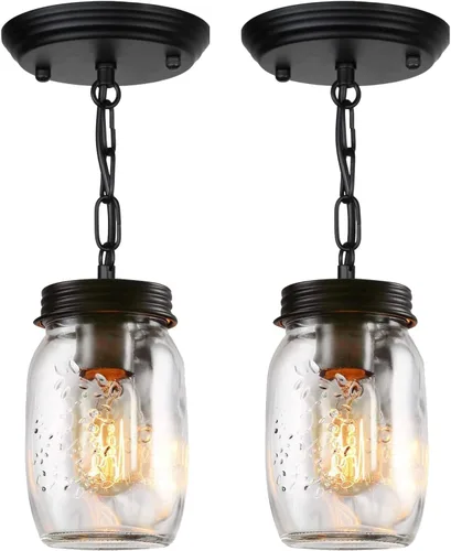 Miniatura 12 de Lámparas de Tarro de Vidrio Estilo Mason, Lámpara Colgante de 1 Luz para Isla de Cocina, Luminaria Estilo Granja Cerca del Techo para Cocina, 1