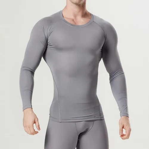 Miniatura 4 de dfen Camisetas de compresión de secado rápido para hombre con capa base se adaptan a Cool Gear con cuello redondo y manga larga