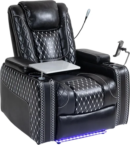 JIKFRIMA Power Zero Gravity - Silla reclinable para adultos, de cuero transpirable, asiento de cine en casa ajustable con portavasos inteligentes,