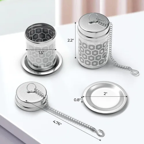 Miniatura 2 de Paquete de 2 coladores de té Reinmoson para té suelto, infusor de té de malla extrafina, acero inoxidable 304 y tapa roscada delgada actualizada, té