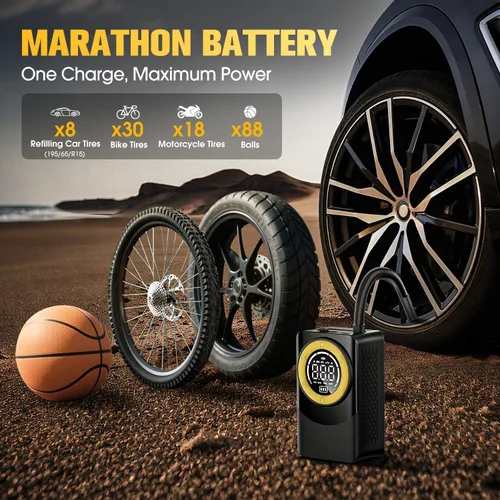 Miniatura 5 de CARSUN Inflador de neumáticos, compresor de aire portátil, bomba de aire de 150 PSI para neumáticos de automóvil con medidor de presión digital, luz