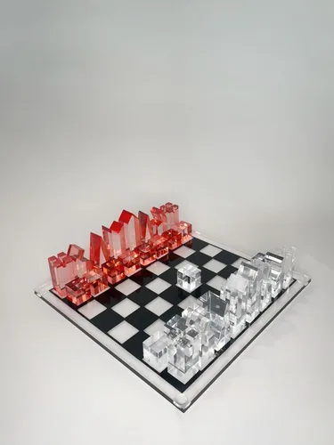 Miniatura 10 de Juego de ajedrez acrílico de lujo, diseño sofisticado y elegante, varios colores disponibles (transparente/azul-azul)