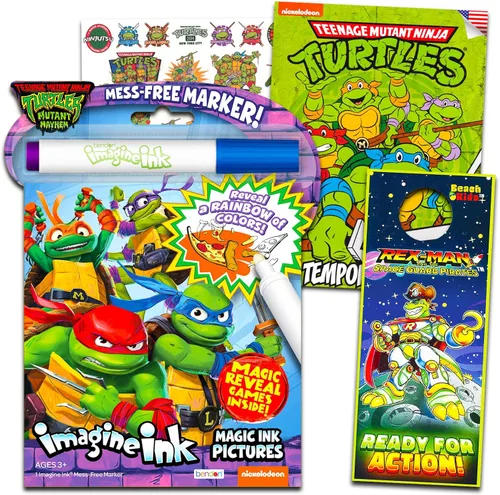 TMNT Imagine - Paquete de actividades y libros para colorear para niños con 25 tatuajes de tortuga ninja y recuerdos de fiesta