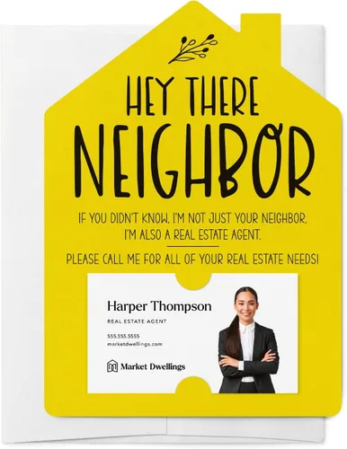 Miniatura 16 de Market Dwellings Juego de tarjetas de felicitación Hey There Neighbor Real Estate Mailers - Bienes raíces con sobres incluidos - Diseñado