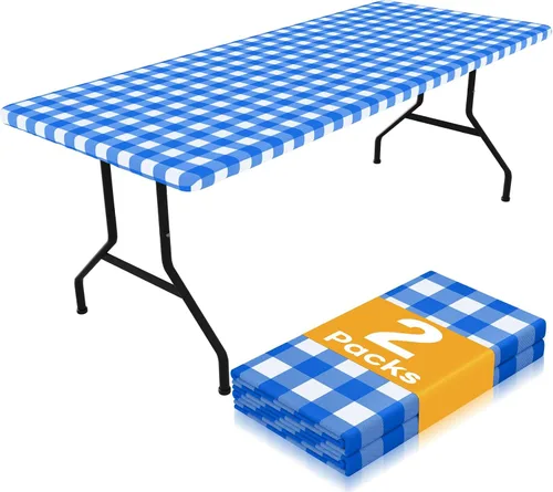 Miniatura 12 de Smiry Mantel de Mesa de Picnic Paquete de 2, Manteles Ajustables Elásticos Impermeables para Mesas Rectangulares de 18 x 72 pulgadas, Mantel