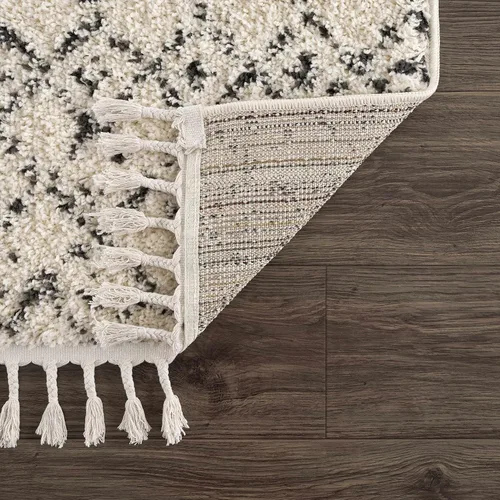 Miniatura 45 de Hauteloom, Duncans - Alfombra de estilo granja de pelo mullido para sala y dormitorio, con borlas - Beige, carbón, gris - 2 pies 7 pulgadas x 7 pies