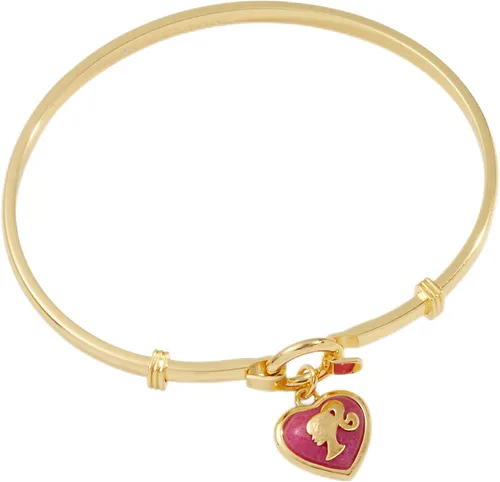 Alex and Ani Barbie Core, brazalete de tensión con dije de corazón, acabado dorado brillante, color rosa, 7.25 pulgadas con cierre de clip de