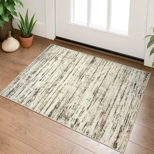 Miniatura 123 de Lansny Alfombra moderna abstracta de 2 x 5 pies, color negro, gris, blanco, lavable, alfombra de entrada para cocina, alfombra antideslizante suave