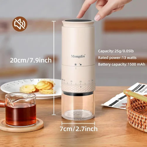 Miniatura 6 de Mongdio Molinillo de Café Eléctrico Portátil de Muelas con 38 Configuraciones, Molinillo de Café de Muelas Cónicas con Pantalla LED, Carga USB