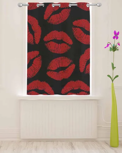 Miniatura 3 de Cortinas transparentes de 52 x 72 pulgadas de largo, con labios rojos y fondo negro, cortinas semitransparentes de gasa con ojales, para sala