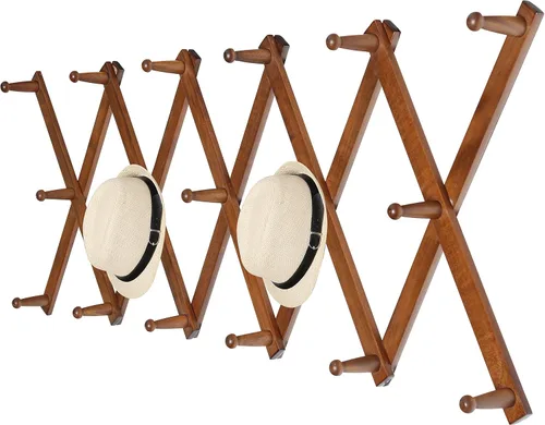 Miniatura 37 de WEBI Acordeón para colgar en la pared, percha de pared para sombreros, acordeón, expandible, de madera, montado en la pared, estante de gancho