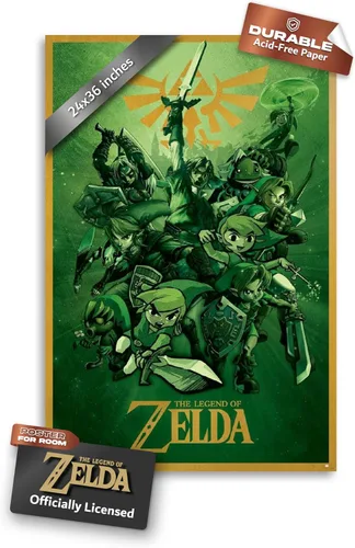 Pyramid America The Legend of Zelda - Póster de 24 x 36 pulgadas, sin marco, arte de pared de videojuegos de Nintendo para decoración de dormitorio,