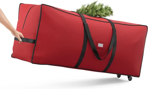 SONGMICS Bolsa de almacenamiento para árbol de Navidad con ruedas de 1.6 pulgadas, bolsa de almacenamiento rodante, hasta 7.5 pies, para árbol de