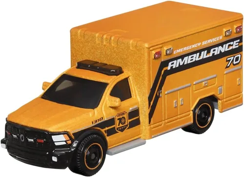 Matchbox Moving Parts - Vehículo fundido a presión de 70 años de edición especial, HMV12 ~ Inspirado en la ambulancia Ram 2019 ~ 5/5 naranja y negro