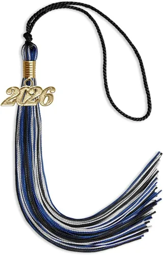 Miniatura 125 de Endea Graduation Borla mixta de triple color con gota de fecha dorada (negro/dorado/blanco, 2021)