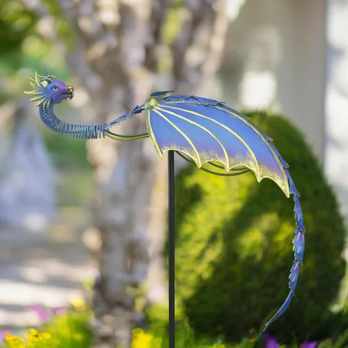 Miniatura 2 de Red Carpet Studios Equilibrador cinético de estacas de jardín para exteriores, 60 pulgadas de alto, dragón azul