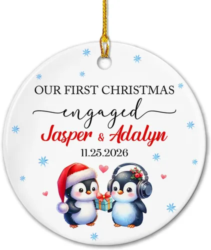 Miniatura 19 de Adorno de cerámica Our First Christmas Together, adorno de Navidad 2025 personalizado con nombre y fecha, renos para colgar en cerámica, regalo