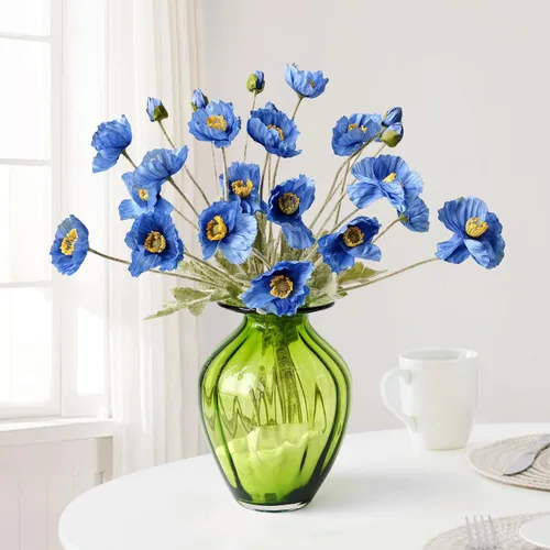 Miniatura 10 de JINWOE Flores bohemias, flores artificiales de amapola de durazno claro, 6 tallos de amapolas realistas, plantas falsas para mesa de boda, centro
