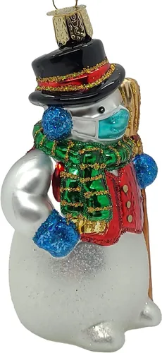 Miniatura 3 de Old World Christmas Adornos de muñeco de nieve con máscara facial Adornos soplados de vidrio para árbol de Navidad Multicolor