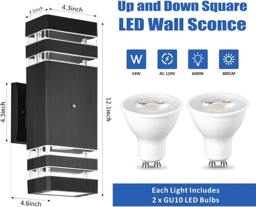Miniatura 4 de DASTOR Luces de pared para exteriores del anochecer al amanecer, 2 capas hacia arriba hacia abajo, luces exteriores para casa, aplique exterior