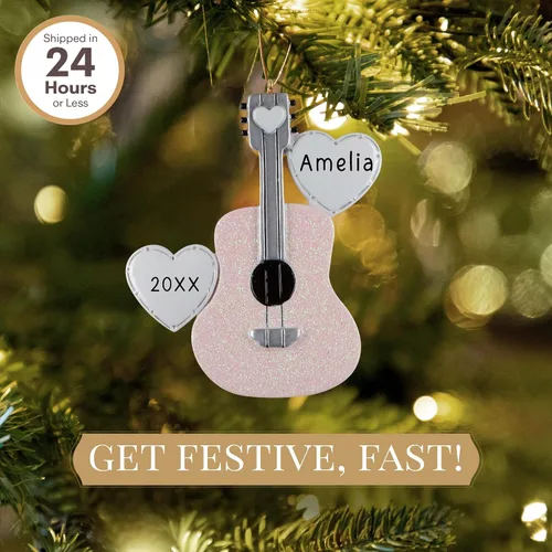 Miniatura 2 de Adorno de guitarra personalizado 2026 Adornos musicales de Navidad grabados con láser para árbol Regalo de recuerdo rosa personalizado