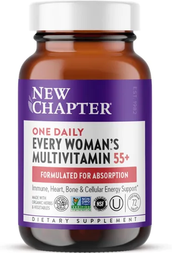 New Chapter Multivitamínico 55+, astaxantina, B6, B12, D3, vitamina C y zinc, inmune, corazón, energía celular y apoyo óseo, suave para el estómago,