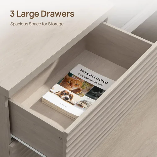 Miniatura 5 de SICOTAS Aparador buffet con almacenamiento, moderna credenza de acento acanalada con 3 cajones más grandes, mesa consola multimedia de mediados