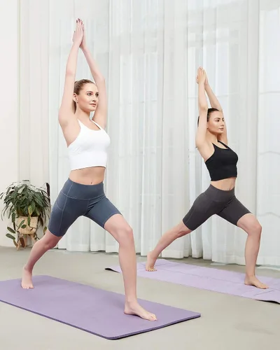Miniatura 5 de Stelle Pantalones cortos de yoga de cintura alta de 8 a 5 pulgadas para mujer, con bolsillos, control de abdomen, pantalones cortos de entrenamiento