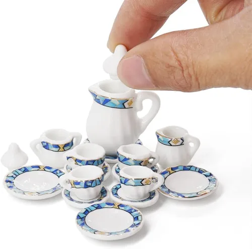 Miniatura 12 de Odoria 1:12 Miniatura 15pcs porcelana azul Chintz taza de té Set (azul)