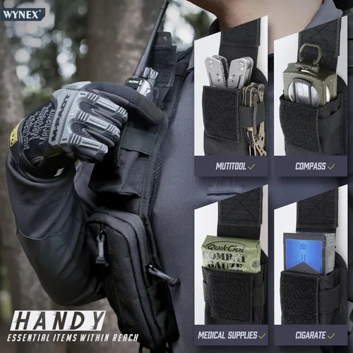 Miniatura 6 de WYNEX Bolsa de accesorios Molle de doble cremallera, bolsa de bolsillo para mochila, correa para el hombro, accesorio Molle, accesorios tácticos