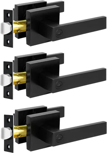 Miniatura 15 de KAMOTA Palancas de puerta de privacidad, 1 paquete de manijas de puerta de color negro mate, cerraduras de puerta de cama y baño, cerraduras