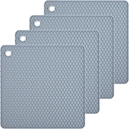 Miniatura 19 de Tapete salvamanteles de silicona para encimeras, resistentes al calor, 4 unidades, tamaño: 7.5 x 7.5 pulgadas, color: morado Púrpura