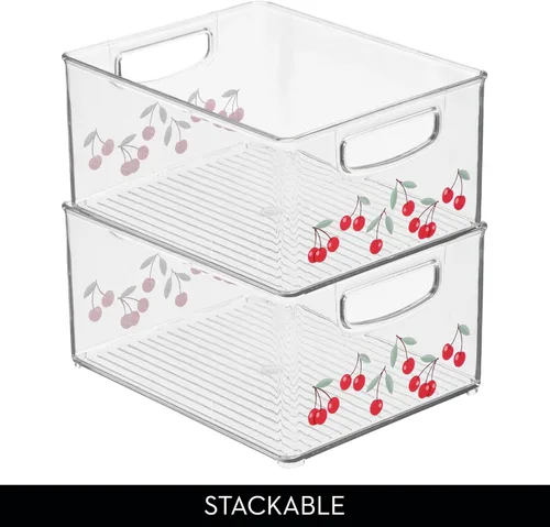 Miniatura 4 de iDesign Bathroom Organizer Bin, Decorative Print - Stackable Plastic Storage Basket for Makeup & Vanity Organization - Clear/Red