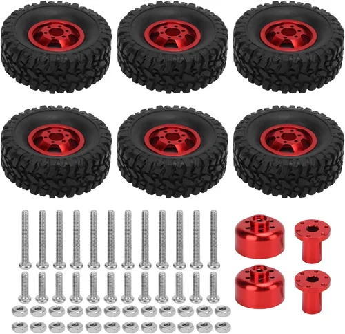 Miniatura 10 de plplaaoo Ruedas de coche RC, ruedas y neumáticos de vehículos RC, neumáticos de goma RC con cubo de rueda de aleación de aluminio para WPL C14 C24